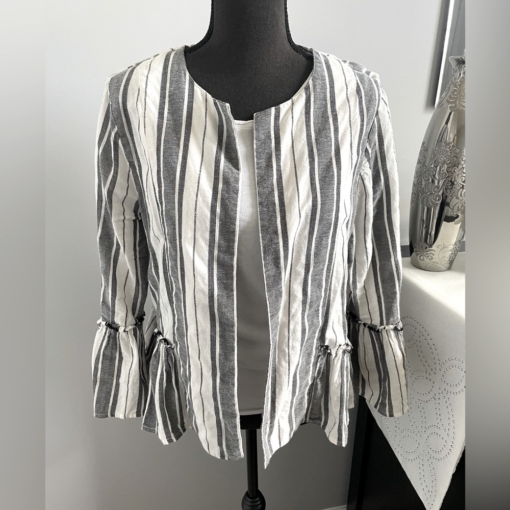 Blue and White Stripe Ruffle Jacket